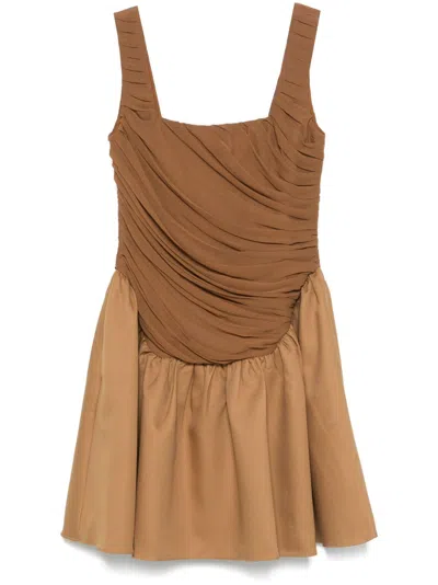 Abadia Kaya Dress With Square Neckline And Ruched Detail In Brown