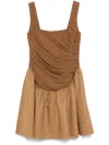 Abadia Kaia Ruched Chiffon And Twill Mini Dress In Brown