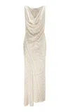 Abadia Monogram Cowl Neck Dress In Neutral