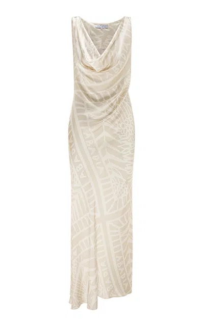 Abadia Monogram Cowl Neck Dress In Neutral