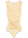 Abadia Draped Pastel Yellow Bamboo Rayon Bodysuit In Yellow