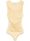 Abadia Draped Pastel Yellow Bamboo Rayon Bodysuit In Neutral