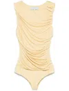 Abadia Draped Pastel Yellow Bamboo Rayon Bodysuit In Yellow