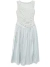 Abadia Ora Pleated Gathered Chiffon And Dupioni Midi Dress In Neutral