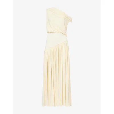 Abadia Womens Cream Gwen Off-shoulder Draped Stretch-jersey Maxi Dress In Neutral