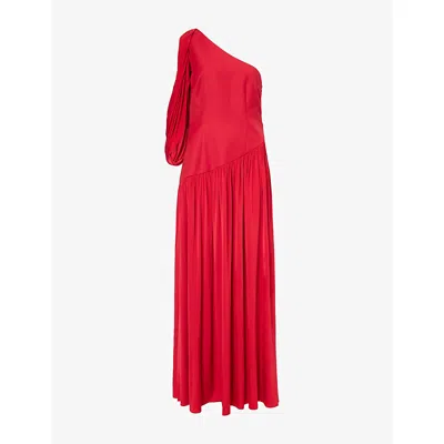 Abadia Womens  Gwyneth Asymmetric Wool-blend Maxi Dress In Red