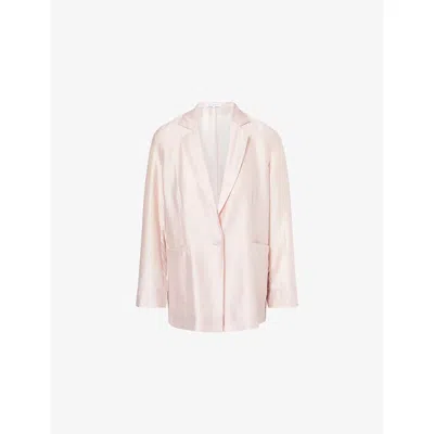Abadia Womens Pink Oversized Single-breasted Woven Blazer Xl In White