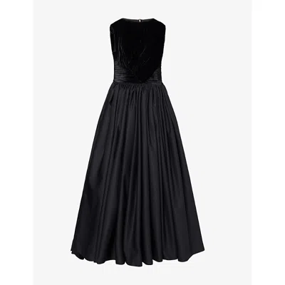 Abadia Womens  Pleated Voluminous Woven Maxi Dress In Black