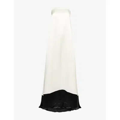 Abadia Womens Diana Strapless Satin Maxi Dress White Black