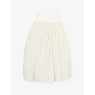 Abadia Womens Fitted-waist Waterfall Woven Maxi Skirt Cream