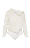 Abadia Wrap Off Shoulder Bodysuit In Organza In Ivory