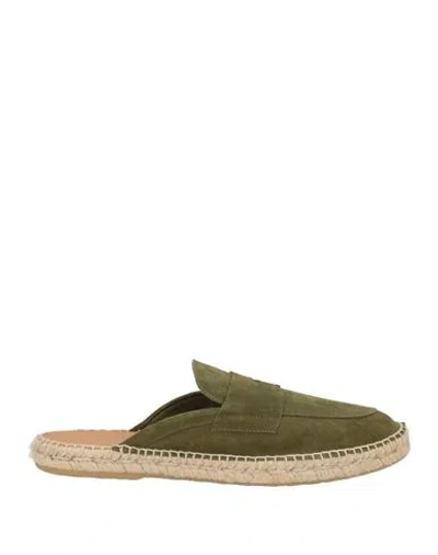Abarca Man Espadrilles Military Green Size 9 Leather In Multi