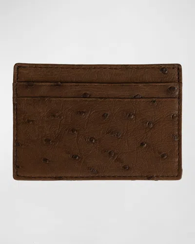 Abas Men's Flat Ostrich Card Case In Brwn