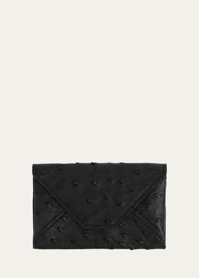 Abas Men's Ostrich Leather Envelope Card Case In Black