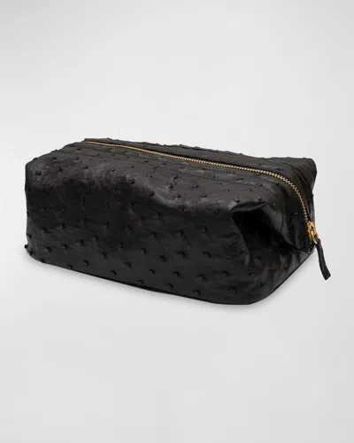 Abas Men's Ostrich Weekender Toiletry Kit In Black