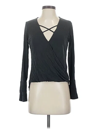 Pre-owned Abbeline Long Sleeve Top Gray Plunge Neckline Tops