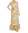Abbey Glass Camille Gown In Mint Pansy Vine In Multi