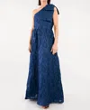 Abbey Glass Caroline One-shoulder Gown In Navy Cloud Organza In Blue