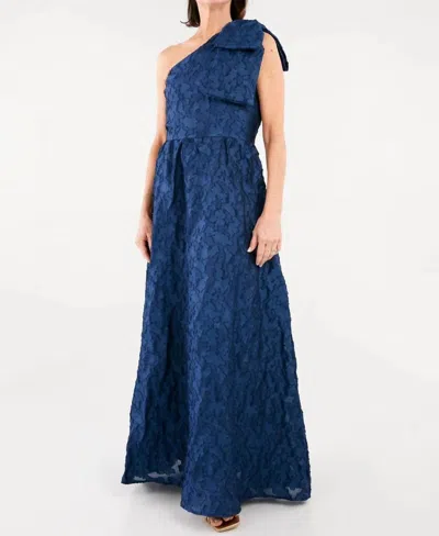 Abbey Glass Caroline One-shoulder Gown In Navy Cloud Organza In Blue
