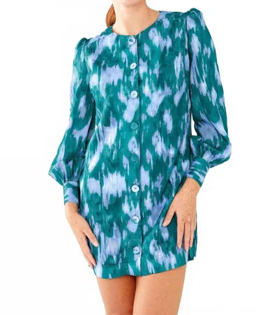 Abbey Glass Ellen Dress In Teal Ikat In Blue