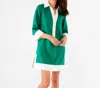 Abbey Glass Piper Caftan Kelly Green White Linen In Kelley Green White In Green