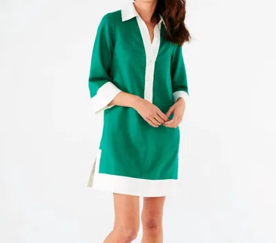 Abbey Glass Piper Caftan Kelly Green White Linen In Kelley Green White