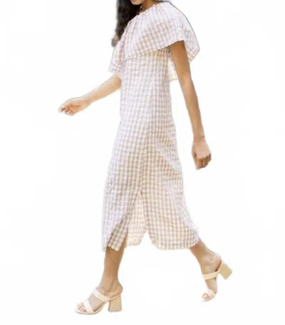 Abbey Glass Sutton Gingham Dress In Taupe In White