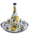 Abbiamo Tutto 8pc Limoncello Set With 6 Glasses, Round Tray & Bottle With Ceramic Cork Top