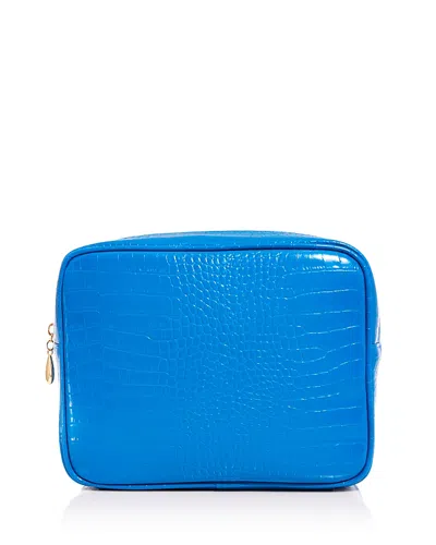 Abbode Croc Embossed Faux Leather Pouch In Azure