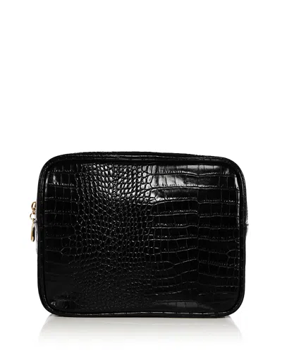 Abbode Croc Embossed Faux Leather Pouch In Black