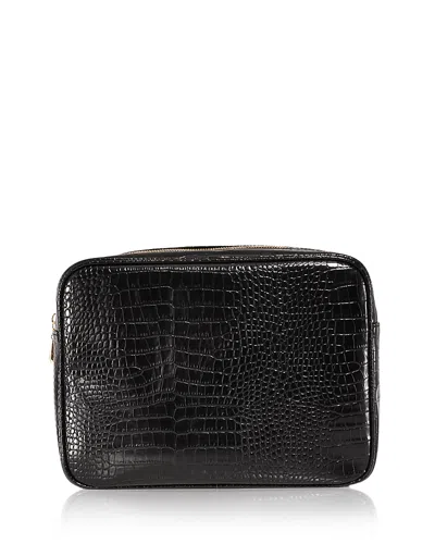 Abbode Croc Embossed Faux Leather Pouch In Black
