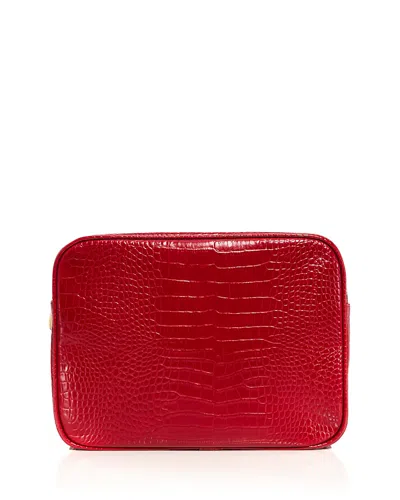 Abbode Large Croco Embossed Pouch In Red