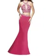 Abby Paige Prom Two-piece Stretch Jersey Fit And Flare Gown In Magenta In Pink