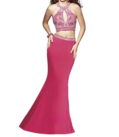 Abby Paige Prom Two-piece Stretch Jersey Fit And Flare Gown In Magenta In Pink