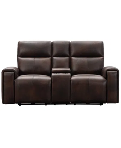 Abbyson Living Keegan 77" Leather Power Reclining Console With Power Headrests Loveseat In Brown
