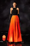 Abdo Aoude Couture Crepe And Satin Bi-color Gown In Orange