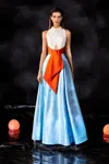 Abdo Aoude Couture Crepe And Satin Tri-color Gown In Blue