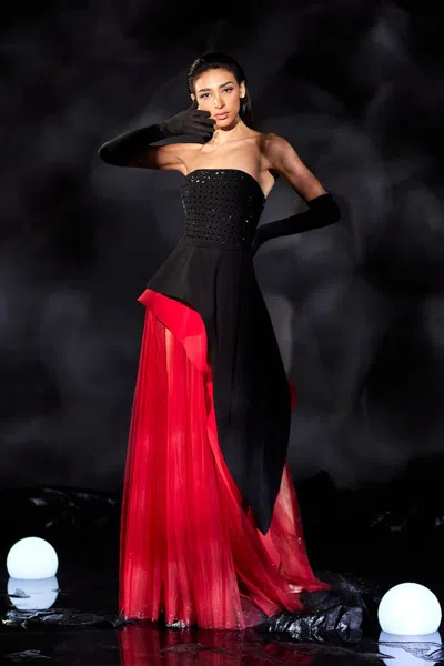 Abdo Aoude Couture Crepe And Tulle Strapless Gown In Multi