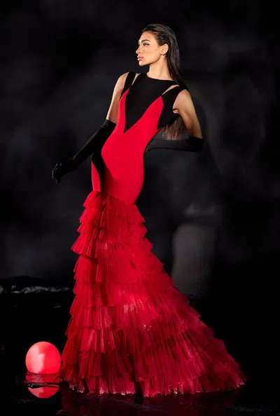 Abdo Aoude Couture Mermaid Multi-cut Crepe Gown