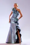 Abdo Aoude Couture One-shoulder Metallic Fabric Gown