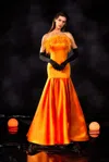 Abdo Aoude Couture Satin Gown With Feathers In Orange
