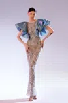 Abdo Aoude Couture Short Organza Sleeves Gown In Multi