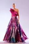 Abdo Aoude Couture Sleeveless Ruffle Printed Gown