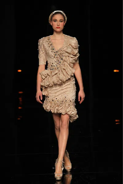 Abed Mahfouz Asymmetrical Ruffled Dress In Beige