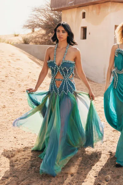 Abed Mahfouz Beaded Godet Gown In Ivory