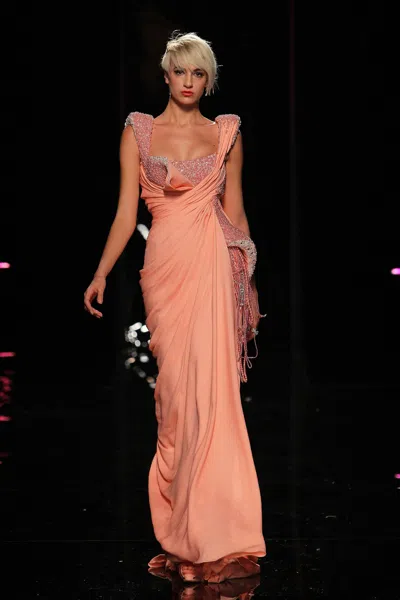 Abed Mahfouz Draped Gown With Beadings In Pink