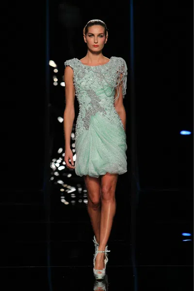 Abed Mahfouz Embellished Cap Sleeve Dress In Blue