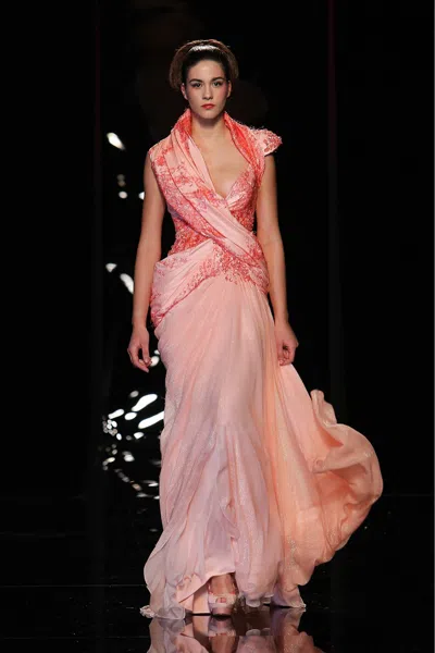 Abed Mahfouz Embellished Crossover Gown In Pink