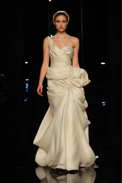 Abed Mahfouz One Shoulder Gown With Draped Skirt In Ivory