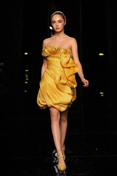 Abed Mahfouz Strapless Dress With Ruffles In Yellow
